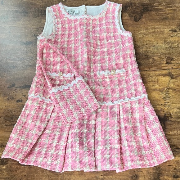 Badgley Mischka Other - Badgley Mischka Pink and Cream Textured Girl’s Dress w/ Matching Purse Size 8